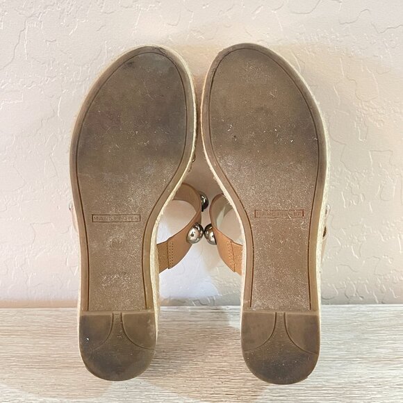 Marc Fisher 6.5 Jalyn Sandals Nude Silver Studs Espadrille Platform Wedge Slides - Picture 11 of 13